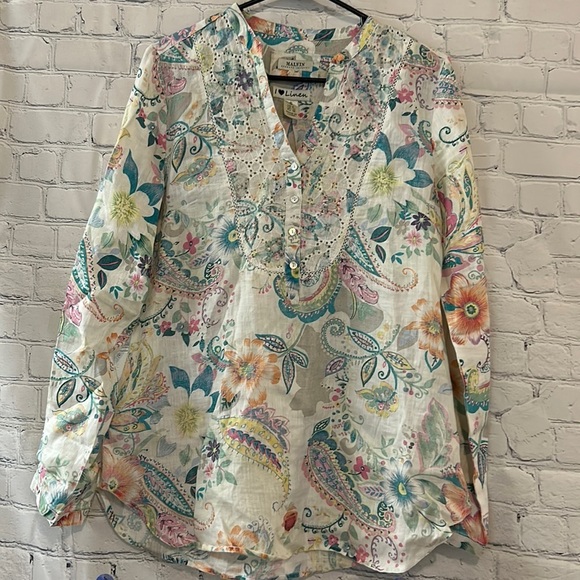 Malvin Hamburg-Germany Floral Tunic 100% Linen Blouse SZ S - Picture 1 of 8